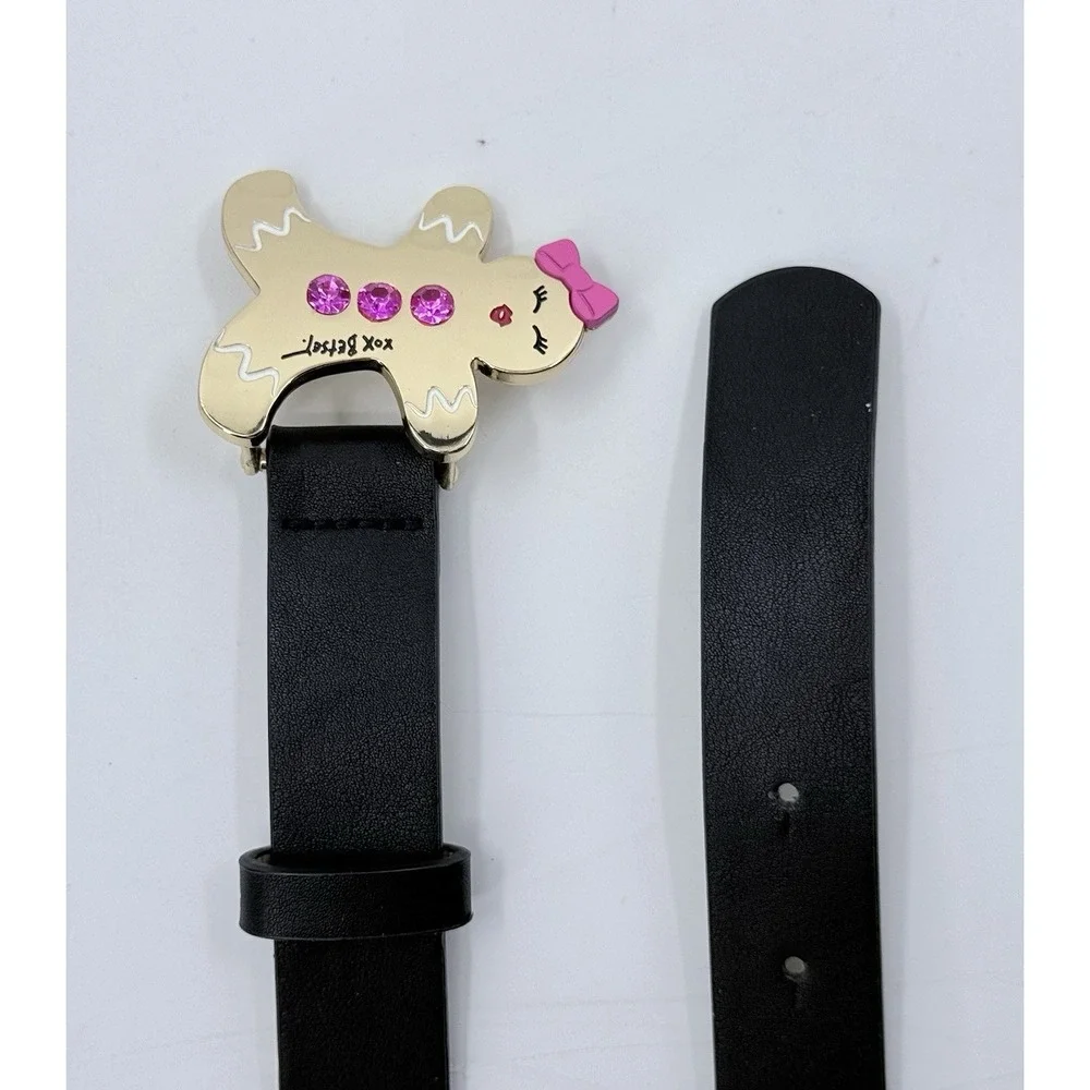 XOX Betsy Johnson Gold Gingerbread Girl Black Faux Leather Belt Women's L NWT‎